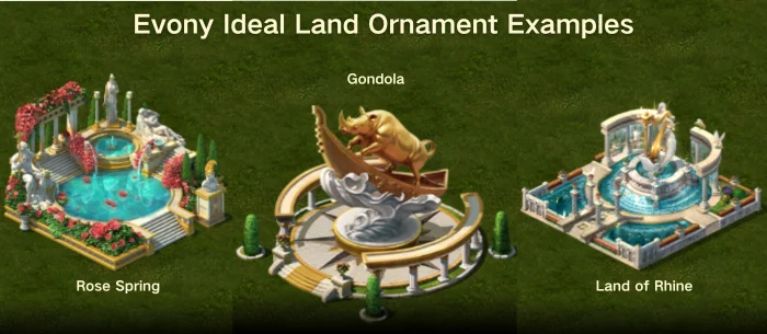 Evony Ideal Land Ornament Gondola, Rose Spring, and Land of Rhine